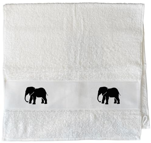 Huuraa Handtuch Elefant Silhouette Geschenk | 50x100cm White Baumwolle Handtuch Geschenkidee Weißes Gästehandtuch mit Motiv Gästetuch Weich und Saugstark