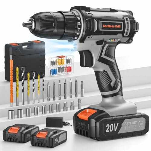 VIWKO Trapano Avvitatore a Batteria 20V, 2 Batterie 2.0Ah, Max 42Nm, 25+1 Impostazione Coppia, LED Luce, 2 Velocità, 89 Accessori, 10mm Mandrino Autoserrante, per Riparazione, Fai da te