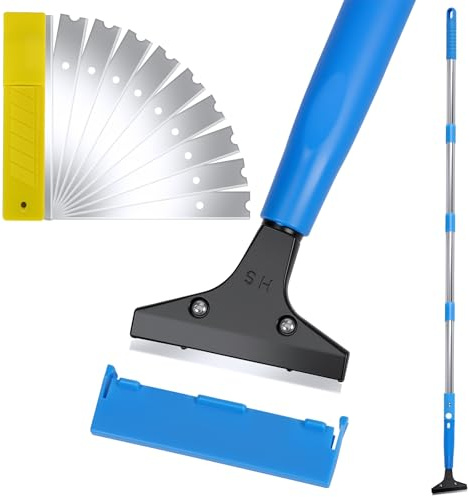 Heavy Duty Floor Scraper with 66 Long Handle, 4 Inch Wide Blade Tile & Paint Scraper Tool, Adjustable Metal Scraper with 10 Replacement Blades for Floors, Walls, Glass & Wallpaper Removal