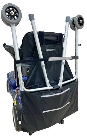 AlveyTech Universal Walker Holder for Mobility Scooters - Fits Most Scooters - Black Polyester Walker Holder with Attachment for Adult/Seniors (Deluxe)