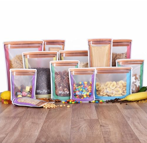 Original MyZip-Beutel (bunte Edition) – wiederverwendbare Aufbewahrungsbeutel in versch. Setgrößen – luftdicht, spülmaschinensicher & umweltfreundlich – ideal für Lebensmittel & Gefrierschrank (60)