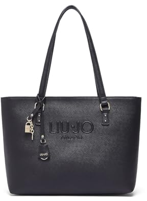 Liu Jo Halona Einkaufstasche L, schwarz, Kunstleder, 42 x 27 x 13 cm, mit geprägtem Logo, Reißverschluss