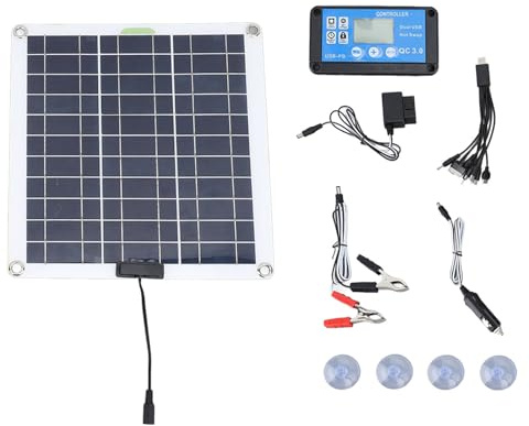 Panneau Solaire Monocristallin 200W, Kit Chargeur OBD avec Contrôleur Bleu, Câble 10 en 1 et Pince Batterie - Conversion Énergétique Efficace, Portable, Pour Camping, Voiture et