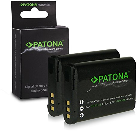 PATONA 2X Premium EN-EL23 Akku 1700mAh für Nikon Coolpix P900 B700 | Doppelpack mit Infochip und Restlaufzeitanzeige – auch für P610 P610S, P600, S810c – einer drin, einer geladen