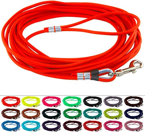 LENNIE Runde BioThane Schleppleine für Hunde von 15-25kg, Ø 6mm, 2m lang, mit Handschlaufe, Neon-Orange