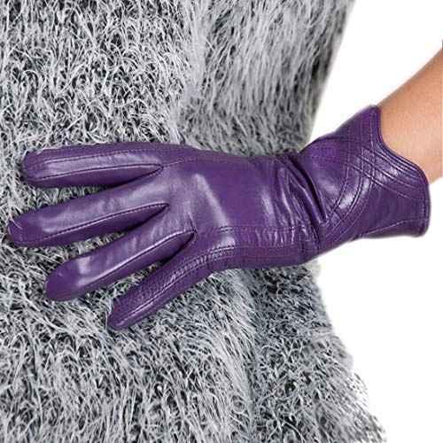 Nappaglo Nappa Leather Gloves Warm Lining Winter Handmade Curve Imported Leather Lambskin Gloves for Women (M, Purple)