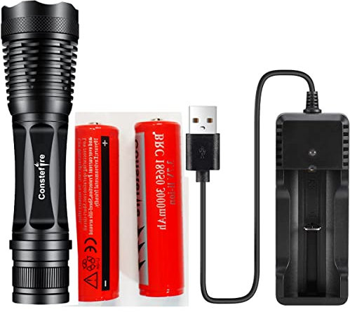 LED linterna recargable, Antorcha Táctica Militar Pequeña Linterna de Mano, Max 1200 LM, Alta Potencia Antorcha, 5 Modos Ajustable Impermeable de Mano Linternas con 18650 batería recargable