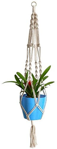 UOOOM Beige 4 Pieds Cintre Corde Macramée Porte Plante Pot de Fleurs Suspendu Décoration Jardin