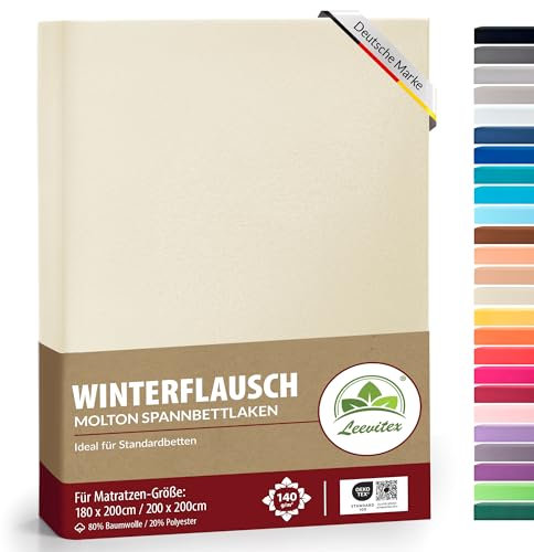 Winter Spannbettlaken | Farbenfrohes Thermo Fleece | Spannbetttuch, Bettlaken in vielen Größen und Farben (180 x 200 cm - 200 x 200 cm, Creme/Naturweiß)