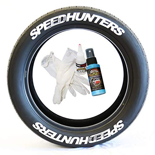 Tire Stickers SpeedHunters – DIY Permanent Gummi Reifen Schriftsatz Kit mit Kleber & 2 oz Flasche Ausbesserungsreiniger, 43,2 - 45,7 cm (17 - 18 Zoll) Weels / 3,8 cm (1,50 Zoll) / Weiß, 8 Stück