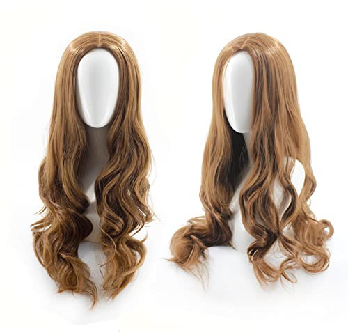 Damenperücke, lang, gelockt, Dunkelbraun, Mittelteil, Wasserwelle, Kunsthaar, Cosplay, Halloween, Perücke