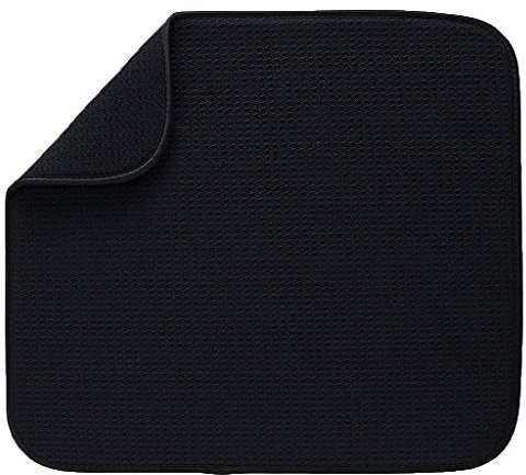 Fenteer Tapis de Sechage Égouttoir Évier en Microfibre Rangement de Vaisselle Couvert - Noir
