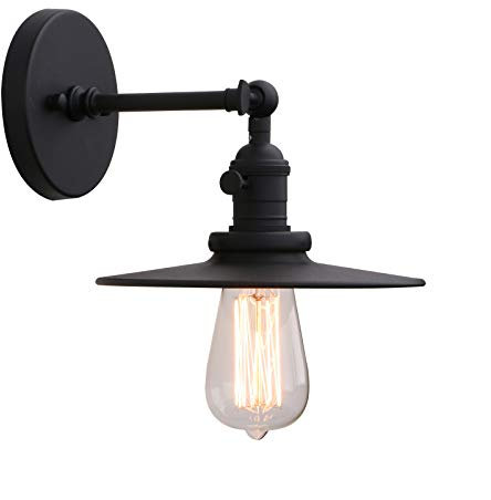 Phansthy Vintage Wandleuchte Modernes Metall Schirm Wandlampe Wandbeleuchtung Loft-Wandlampen Industrial Design, 180° Verstellbare Innen Wandlampe E27 max. 40W im Landhausstil(Schwarz Farbe)