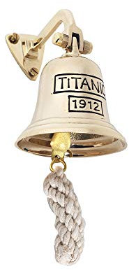 Campana de Barco para Colgar en Pared de Laton Titanic 10 cm con Cuerda Sonajero, Timbre Recepción, Decoración Nautica Retro Vintage