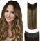 LaaVoo Extensions Echthaar mit Draht Balayage Braun Fish Line Echthaar Extensions Remy Menschliches Haar Dunkelbraun Ombre Aschblond Invisible Secret Wire Extensions 50 cm 100g #4/18/4