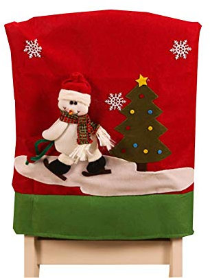 Molinter Stuhlhusse Weihnachten Stuhlüberzug Stuhlbezug Nikolaus Stuhlabdeckung für Weihnachtstisch Esszimmer Haus Dekoration (Schneemann)