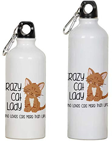 Printtoo Aluminum Sport Water Bottle Crazy Cat Lady Who Loves Cats More Than Life Print Travel Bottle With Carabiner Clip 650ml/21.9oz