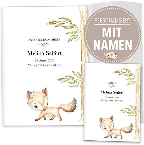 OLGS U-Heft und Impfpasshülle Set | Fuchs am Baumstamm Untersuchungsheft- 3-teilig & Impfpass Hülle personalisiertes Geschenk, Babygeschenke zur Geburt - Uhefthülle, Impfpasshülle personalisiert