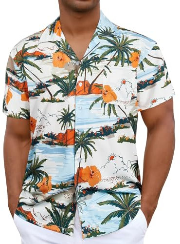 iCKER Hawaiian Shirt - Mens Short Sleeve Floral Classic Print Casual Regular Fit