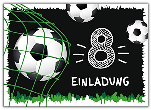 12 Einladungskarten zum 8. Kindergeburtstag achte Geburtstag Jungen Fussball Fußball