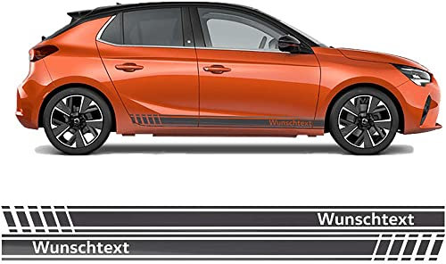 Auto-Dress Seitenstreifen Aufkleber Set/Dekor passend für Opel Corsa - Motiv: Wunschtext (110 Black Gloss)