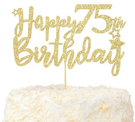 LOVENJOY 75. Geburtstag Mann und Frau Tortendeko Hallo 75 Gold Glitzer Happy 75th Birthday Cake Topper für Party Dekoration