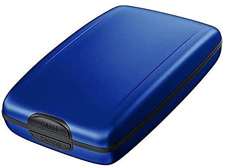 DOUFAN Portefeuille sécurisé RFID pour espèces et cartes, porte-informations en aluminium bloquant RFID (Bleu)