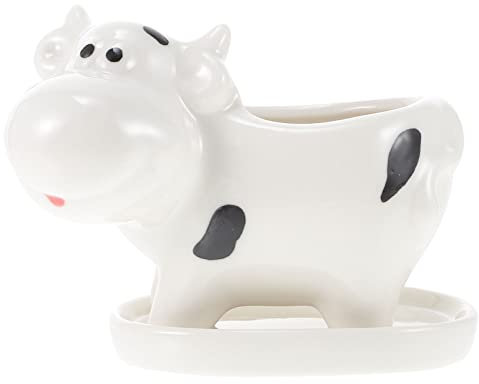 Cabilock Keramik Blumentopf Kaktus Sukkulenten Topf Kuh Figur Pflanztopf Mini Übertopf Blumenvase Pflanzgefäß für Wohnzimmer Tischdeko Balkon Büro Schreibtisch Landhaus Deko Objekt