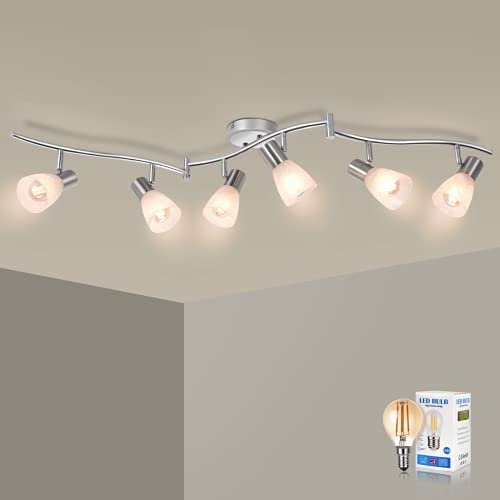Unikcst 6 Flammig Deckenstrahler E14 LED Deckenleuchte Schwenkbar Deckenlampe Glas Lampenschirm Modern Deckenspots mit 6x 4W Leuchtmittel Warmweiß