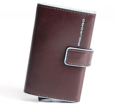 PIQUADRO Portacarte di credito quadrato blu in pelle 10 cm