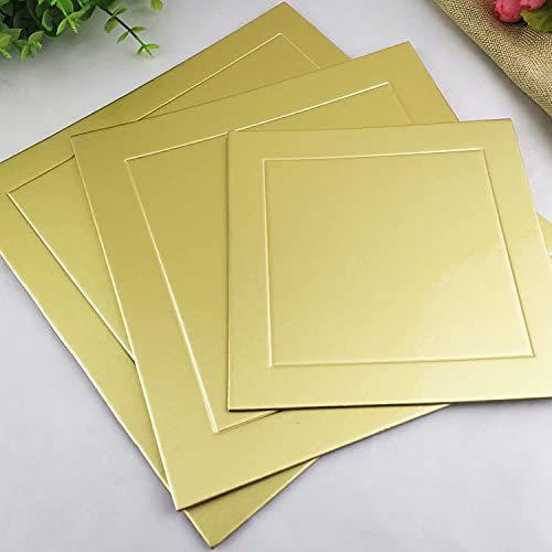 BrightDaily Juego de 10 soportes para tartas de cartón dorado | Bandeja cuadrada de cartón desechable | Caja para tartas | Accesorios para hornear cartón dorado Base para tartas Plato para tartas