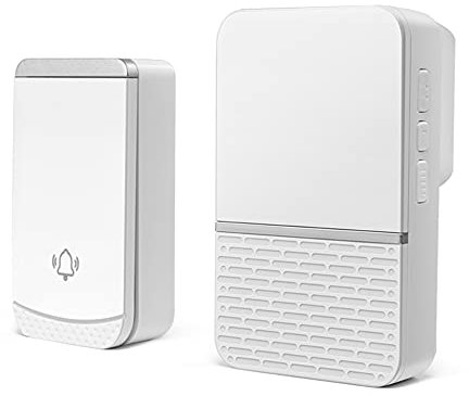 Wireless Doorbell, Door Bell Cordless Wall Plug In, IP44 Waterproof Doorbell Sets 45 Chimes 4 Volume 0-85 DB with Blink LED, White Best for Plug In Door Entry Bell Suitable for Families,hotel