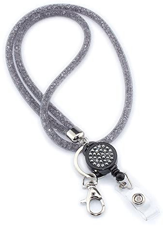 Waizmann.IDeaS 1x GRAU Schlüsselband Umhängeband Lanyard & Ausweisjojo Zipper & Karabinerhaken Ausweise Autoschlüssel Zugangskarten Bling Kristalle