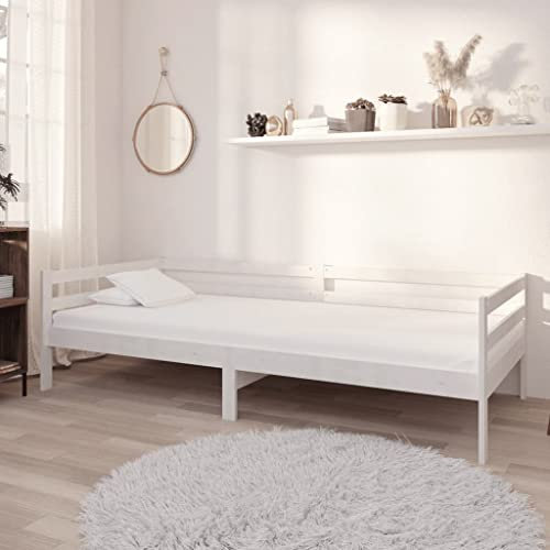vidaXL Massivholz Kiefer Tagesbett mit Matratze Bettsofa Sofa Bett Einzelbett Sofabett Gästebett Schlafsofa Holzbett Bettgestell Lattenrost 90x200cm Weiß