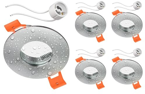 ledscom.de 5 Stück Bad-Deckeneinbaurahmen ERID, Feuchtraum, Badezimmer, IP44, rund, aluminium matt (GU10/MR16/GU5,3/50mm) inkl. GU10 Fassung