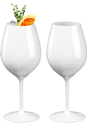 DoimoFlair Weingläser aus Kunststoff bruchsicher Weinbecher Sektgläser Plastik Weiß 51 cl. Set 2 Stück
