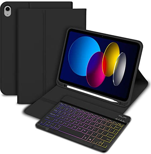 Bettdow for iPad A16 11th Generation 2025/10th Generation 2022 Keyboard Case, UK Layout Detachable Backlit Wireless Keyboard, Case with Pencil Holder for iPad A16 11 Inch/ 10th Gen 10.9 Inch (Black)
