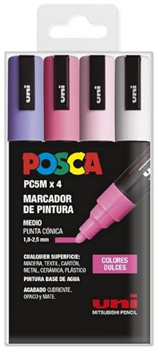 UNI Posca Set of 4 PC5m Pastel Colour Medium Tapered Tip Markers