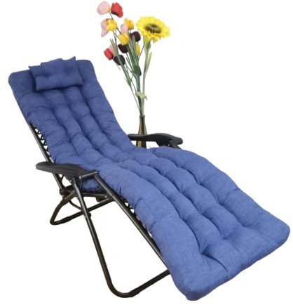 REINO MANSIDI Cojín Tumbona 180x55x6cm Reclinable con Almohada Reposacabeza, Colores Lisos. Colchoneta Tumbona Exterior con Relleno de Fibra Hueca. (Azul Oscuro)