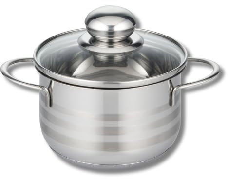 ELO Edelstahl Kochtopf 14 cm, 1.1 Liter, Grau 2, mit Glasdeckel, PFAS-frei, Spülmaschinenfest, Hitzebeständig bis 240 °C