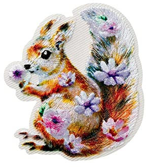 Mono Quick 1215x Tiere mit Blumen, Applikation, Schimmer Bügelbild, Faultier, Panda, Eichhörnchen, Hirsch oder Waschbär Patch (12157 - Eichhörnchen)