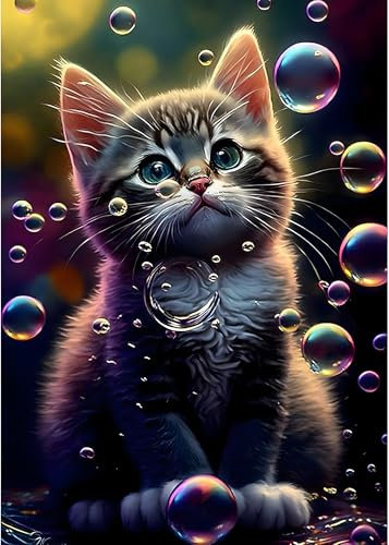 MXJSUA Verträumte Katze Diamond Painting Diamant Painting Bilder Diamond Painting Erwachsene Full Diamant Bilder Kinder Stickerei Set Kreuzstich Bilder Wall Room Home Decoration 30x40cm