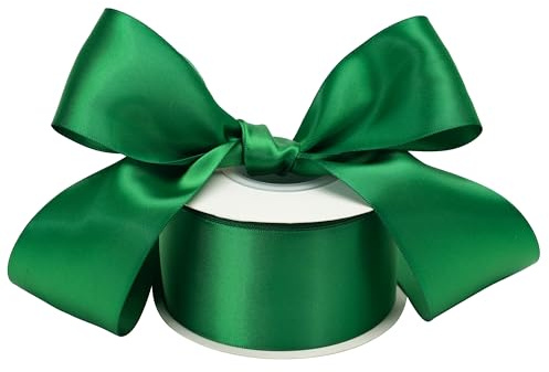 DINDOSAL Hunter Green Satin Ribbon 2 Inch x 25 Yards, Double Faced | Thick Forest Green, Gift Wrapping, Wedding Decor, DIY Crafts , Christmas Tree Decor , Wreath Bows