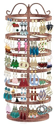 iDavosic.ly Ohrring Aufbewahrung mit 6 Etagen, Metall Ohrringständer Ohrringhalter Schmuckständer Baum 264 Löcher, Drehbar Schmuckaufbewahrung Ohrringe Jewelry Display Organizer, Bronze