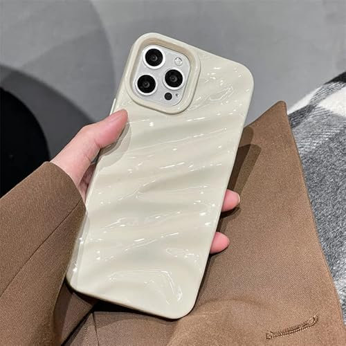 QLTYPRI Compatible with iPhone 15 Case, Cute Wave Water Ripple Pattern Case for Girls Women, Slim Satin Glossy Soft Silicone TPU Bumper Shockproof Protective Phone Cover for iPhone 15 - Beige