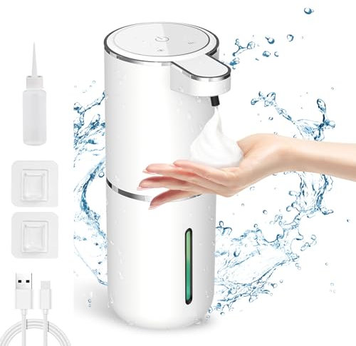NEOVSUNY Dispenser Sapone Automatico Schiuma, 380ml Dispenser Sapone Bagno Touchless con Sensore Infrarossi, Parete, Ricaricabile Tramite USB, Impermeabile IPX5, Adatto Per Cucina Bagno Ufficio Hotel