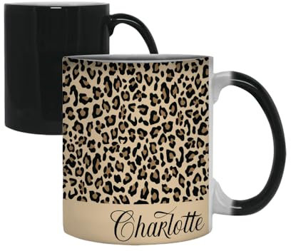 Personalised Cheetah Print Mug Custom Name, Leopard Print, Animal Print, Colour Changing, Magic Cup/Mug.
