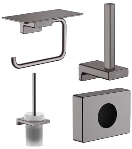 Hansgrohe Porte-Brosse WC Addstoris + Porte-Papier WC avec Tablette + Réserve Porte-Papier + Distributeur Noir chromé brossé