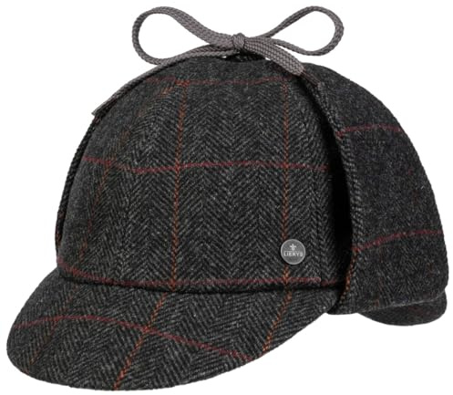LIERYS Deerstalker Check Cap Klassische Jagdmütze Wollcap mit Ohrenklappen Herren Made in Germany Herbst/Winter