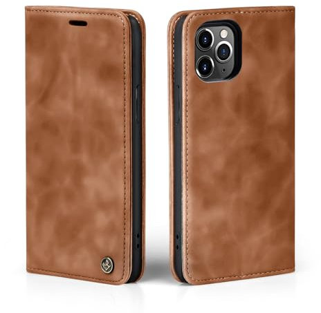 LBH Handyhülle für Apple iPhone 11 Pro Max in Hellbraun mit Karten- und Geldfach Smartphone Hülle mit Standfunktion Flip Case Schutzhülle Magnetverschluss Vintage